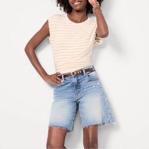 NWT Michael Stars Joni Stripe Crew Neck Top in Oatmeal Stripe Size Small